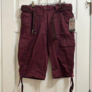 Ablanche Men’s Cargo Hiking Shorts Burgundy Belted Size 36 - READ